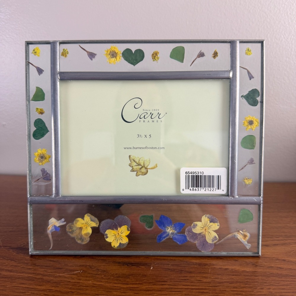Carr Pressed Flower Glass Picture Frame 3.5x5‎ Burnes of Boston Botanical VTG